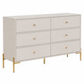 Commode, en panneaux de bois et métal, avec tiroirs, coloris beige et doré, pour la chambre ou le salon