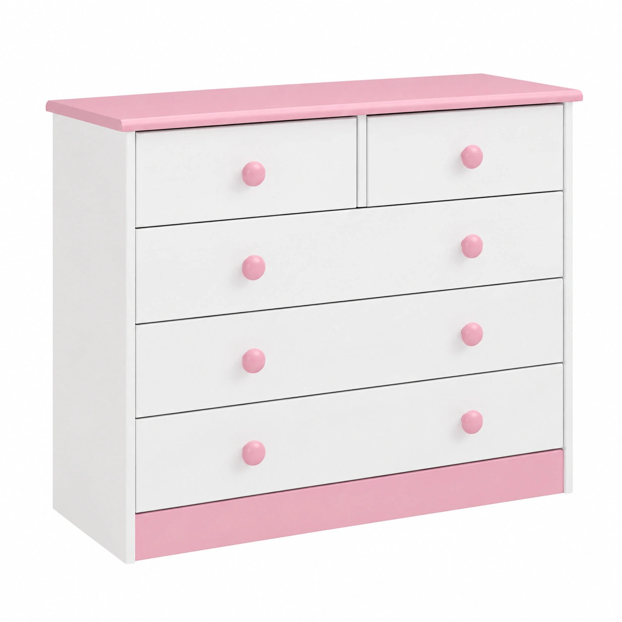 Commode, avec rangement, avec tiroirs, coloris blanc et rose, pour la chambre ou le salon