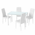 Table à manger, avec 4 chaises, en acier et verre trempé, coloris blanc, pour la salle à manger