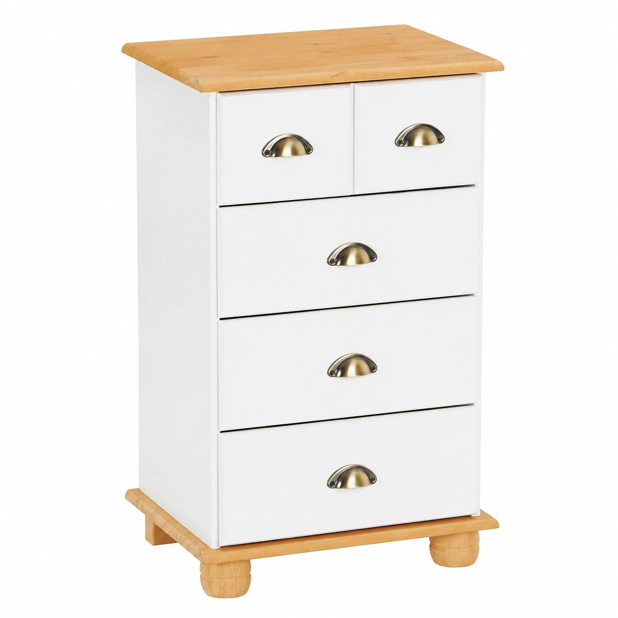 Commode, avec rangement, avec tiroirs, en bois massif et métal, 49 x 80 x 39 cm, coloris blanc et brun, pour la chambre ou le salon
